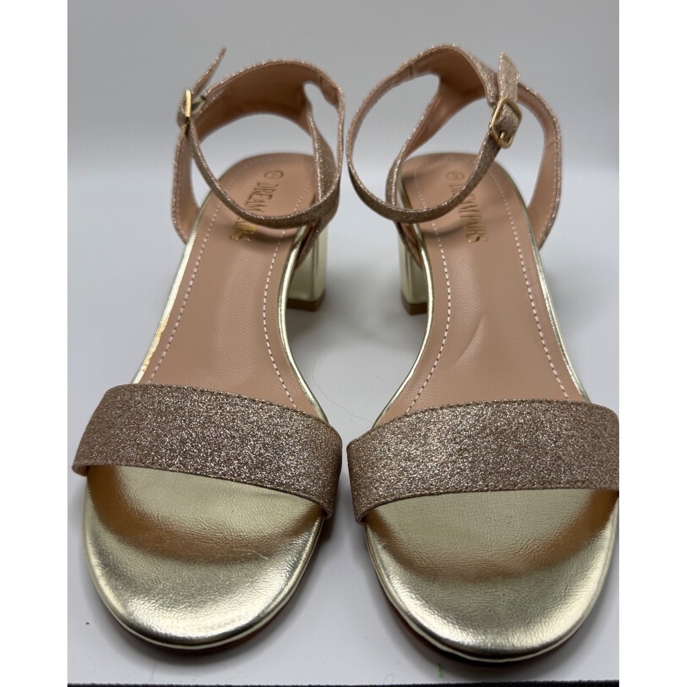 Dream Pairs Womens Gold Glitter Block Heel Ankle Strap Sandals Size 9 Evening